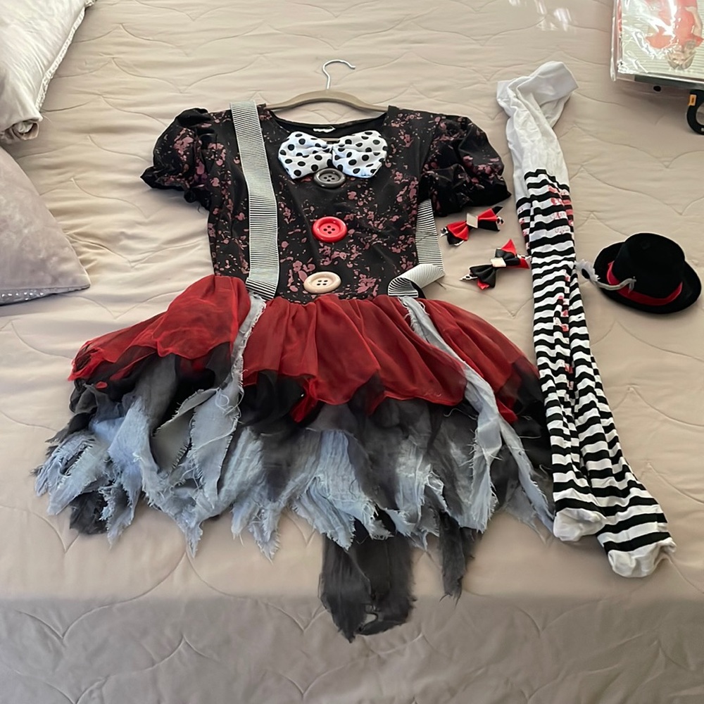 Halloween costume clown in clothes dress mini hat stockings